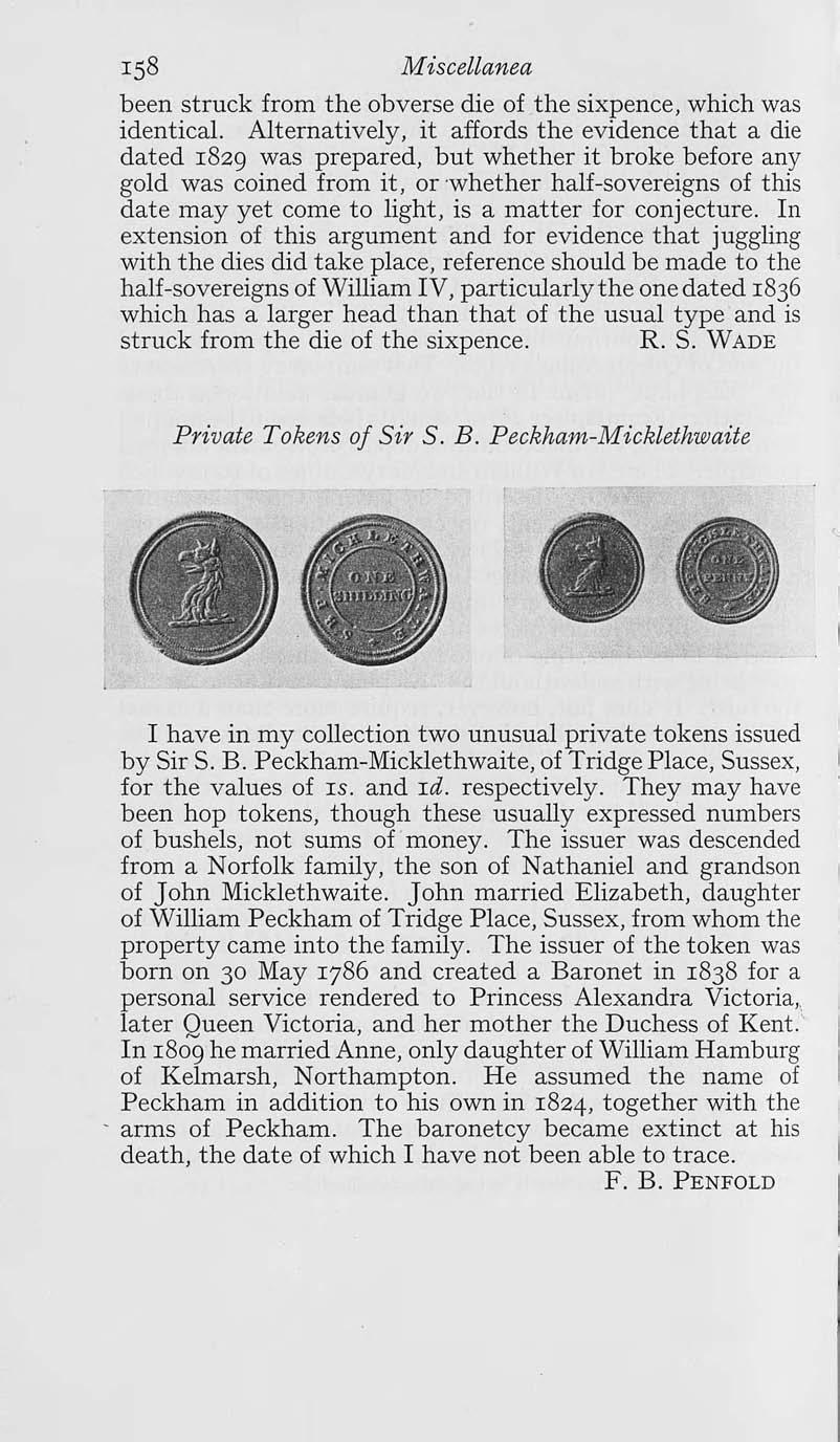 IS8 Miscellanea been struck from the obverse die of the sixpence, which was identical.