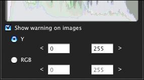 Setting the Warning Indicators You can set warning indicators for luminance values (Y) and color values (RGB) which are useful for preventing excessive settings being made.