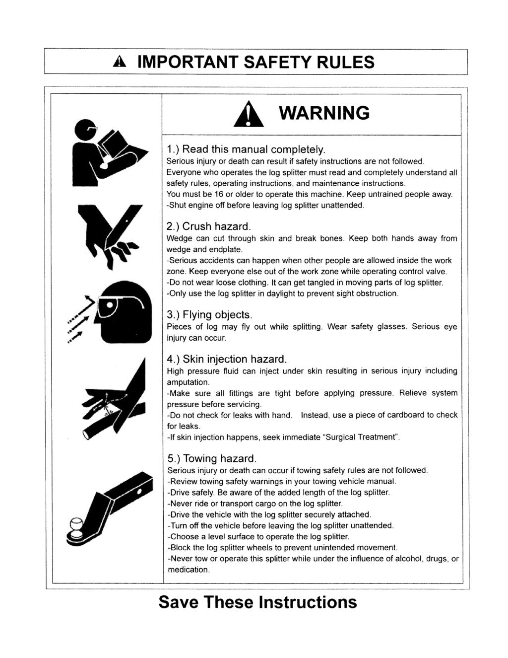 A IMPORTANT SAFETY RULES I WARNING.) Read this manual completely. Serious injury or death can result if safety instructions are not followed.