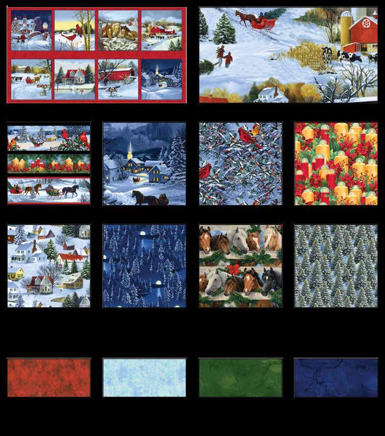 Let it Snow Quilt 1 Finished Quilt Size: 64 x 68 Fabrics in the Let it Snow ollection locks - Red 91-88 Large Scenic - Lt. lue 913-11 Stripe - Lt. lue 914-11 Night Scene with Horses k.