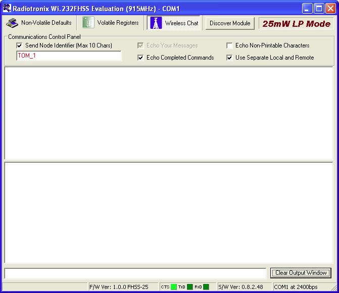3.3. Wireless Chat Page The Wireless Chat page in the RK-Wi.232FHSS-25-FCC-R TM evaluation software demonstrates the capability of the Wi.