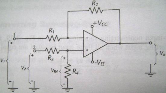 Output voltage is equal to the sum of all the three input voltages. If the gain of the amplifier is 1 I.e., then the output is, 1.