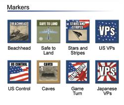 2.1.2 Markers The game includes several types of markers: The Turn marker Japanese/US Victory Point markers Beachhead markers Safe to Land markers Cave markers US Control markers The Stars and