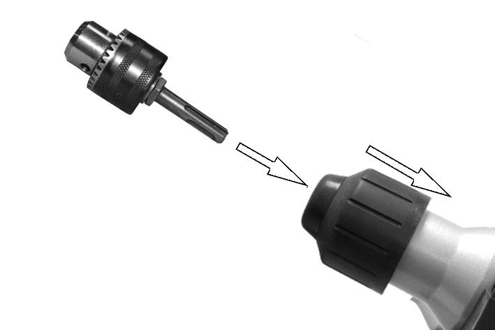 CAUTION: DO NOT USE THE STANDARD CHUCK IN HAMMER MODE INSERTING A STANDARD DRILL BIT INTO NON-SDS CHUCK 1.