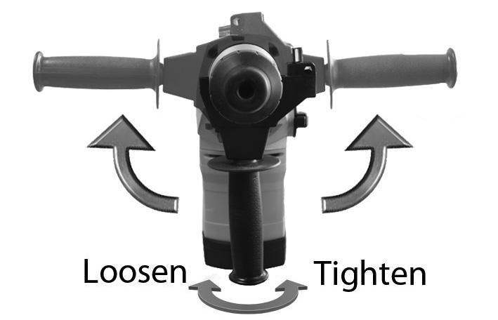 BEFORE USE POSITIONING THE FRONT HANDLE The front handle can be positioned left, right or centre as required. 1.