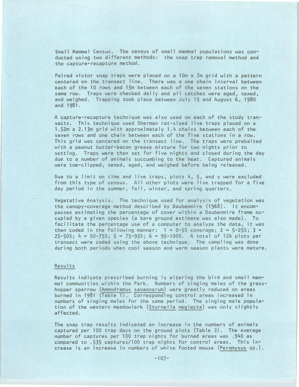 University of Wyoming National Park Service Research Center Annual Report, Vol. 5 [1981], Art. 18 Small Mammal Census.
