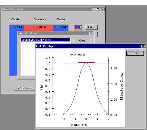 COMPONENT LIBRARY LESSON 1: EFFECTIVE INDEX CALCULATIONS Figure 8 Modal field distribution and effective index distribution 3 A right mouse button click in the graph area of the Field Display dialog