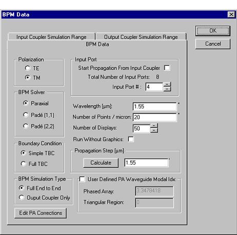 COMPONENT LIBRARY LESSON 5: BPM SIMULATION Step Action 1 From the Simulation menu select BPM Data. 2 Set the polarization to TM. 3 In the number of displays box, type 50.