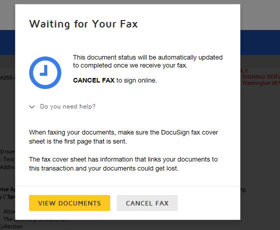 15 Click on Finish to fax back the signed contract to DocuSign: The contract