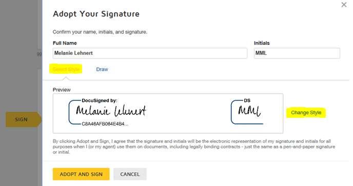 You can choose between different signature styles