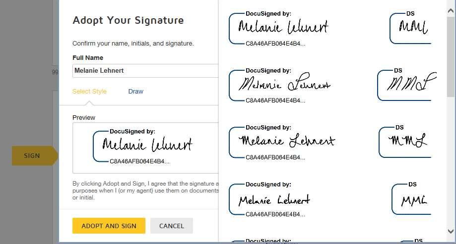 5 You can confirm your selected signature style by clicking on the Adopt and Sign button.