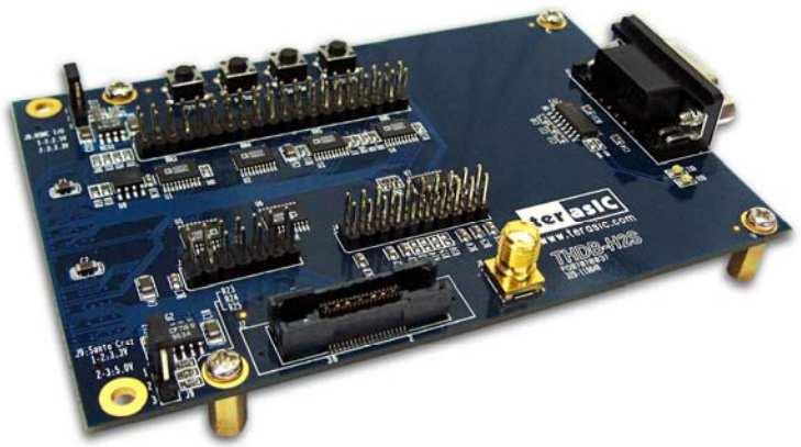 A Terasic THDB-J2S HSMC Daughter Board (Figure 9.3) is connected to the HSMC A port of the development board in order to provide serial RS-232 UART support.