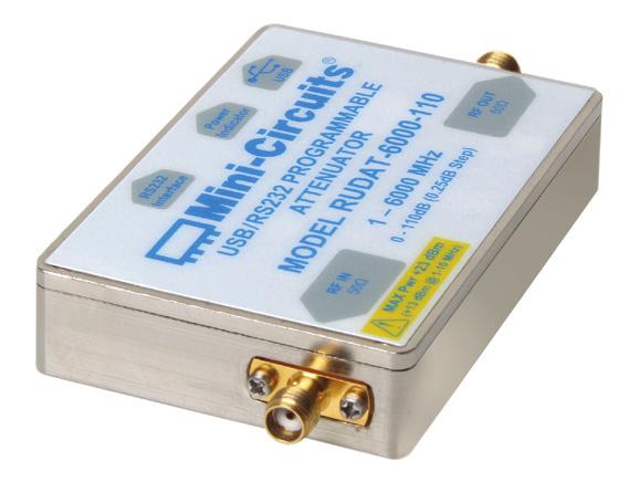 USB / RS232 Programmable Attenuator 50Ω 0 110 db, 0.25 db step 1 to 6000 MHz The Big Deal Wide attenuation range, 110 db Fine attenuation resolution, 0.