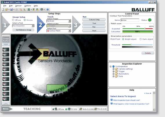 BVS-E with Balluff BVS ConVis the "Easy to Use" software Connect the BVS-E Vision Sensor to your PC over Ethernet.