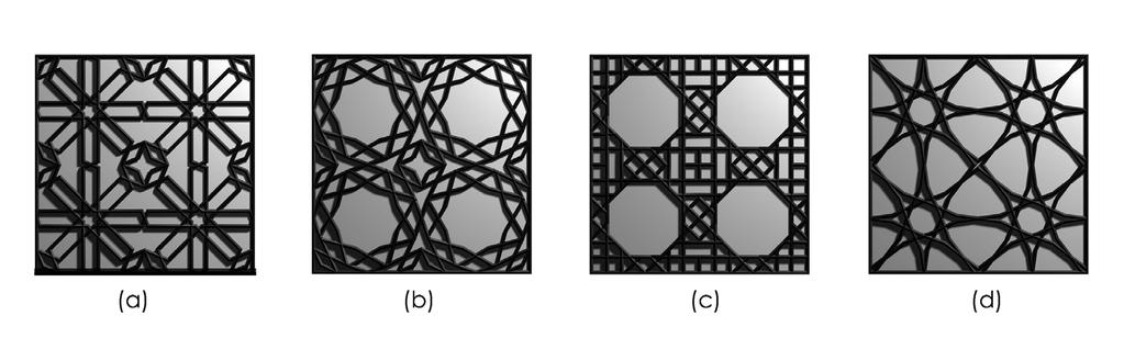 Figure 7 Star patterns generated by applying different parameters to the script.(a):p2: 15 P3: 15 P4:22.5 (b):p2: 60 P3: 41.4 P4:20 (c):p2: 30 P3: 41.