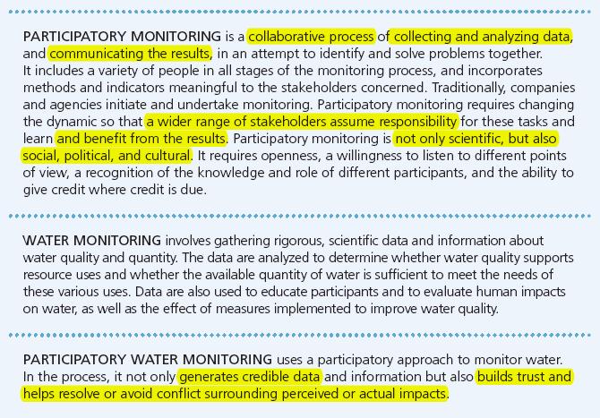 Definitions Participatory Water Monitoring 8 from CAO s 2008 Advisory Note,