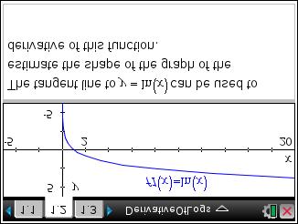 Introduction The tangent line to y = ln() can be used to estimate the shape of the graph of the derivative of this function. Use page 1.