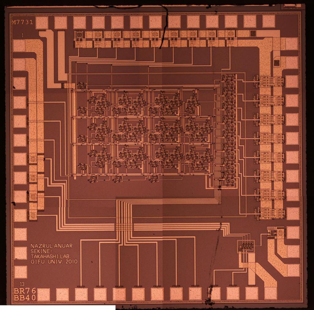 . Chip image of the 4 4-bit array PASCL multiplier using a.-µm CMOS process. Table 4 Chip specifications.