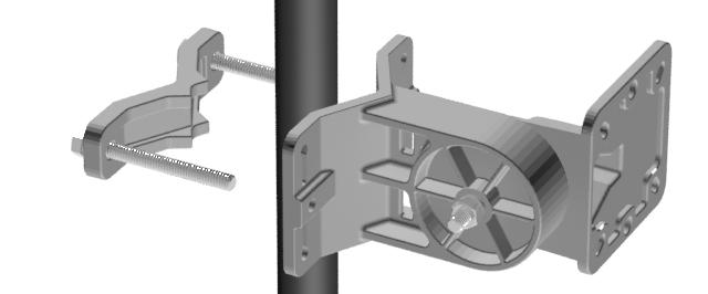 Use the two Clamp Bolts to bind the bar and bracket to the pole. Use Large Washers and Lock Washers if needed. Leave the clamp loose enough to rotate.