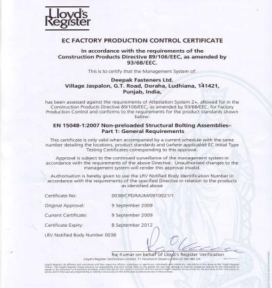 A C O M M I T M E N T T O Q U A L I T Y Certificate Independent certification of your product & services CE Certification No.