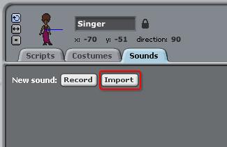 Add another 2 sprites to your stage; a singer and a microphone. Before you can make your singer sing, you need to add a sound to your sprite.