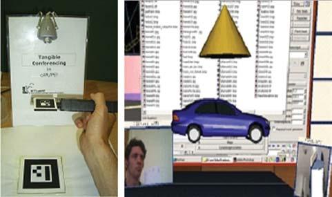 Figure 4. Model Translation using the translation tool Figure 5. Rotation tool tance of the tool to camera. Model scaling is achieved by using a third physical tool shaped like a magnifying glass.