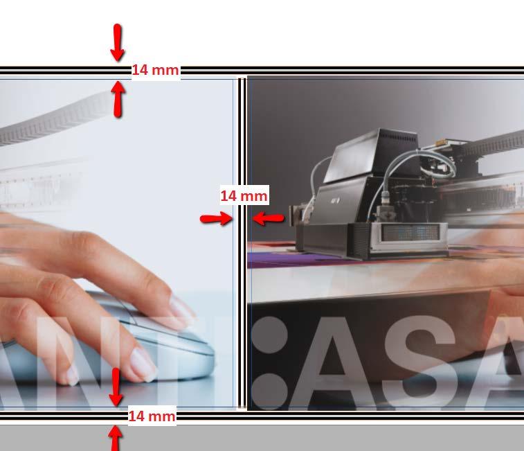 4. Zoom in using the zoom tool from the Sheet toolbar. 5. 14 mm distance is kept between the image frames and between the image frame and sheet edge. This is defined by the finishing margins.
