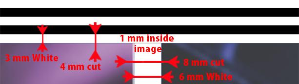 5. When images have no bleed Fotoba cutters seem to have a registration tolerance of 1 mm, so if your images have no bleed, it could happen that after cutting there is a small white line visible.