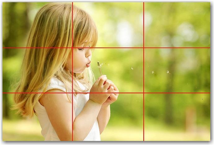 Rule of Thirds: When the composition is divided into three rows and three columns, important elements should be