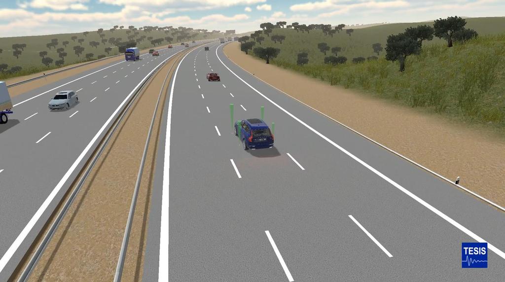 Automated driving on motorway A9 for testing of AEB deterministic DYNA4 traffic Driving on OpenDRIVE road (Digital Motorway Test Bed A9) Seamless