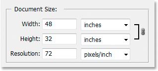 The Document Size section tells us how large or small our image is going to print based on the image resolution, which we also set in the Document Size section.