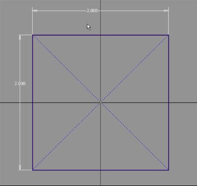 3. In the sketch environment, create a 2" by 2" square using the Rectangle