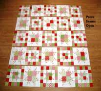 Now place the third block in the row onto the now sewn together first and second block with right sides