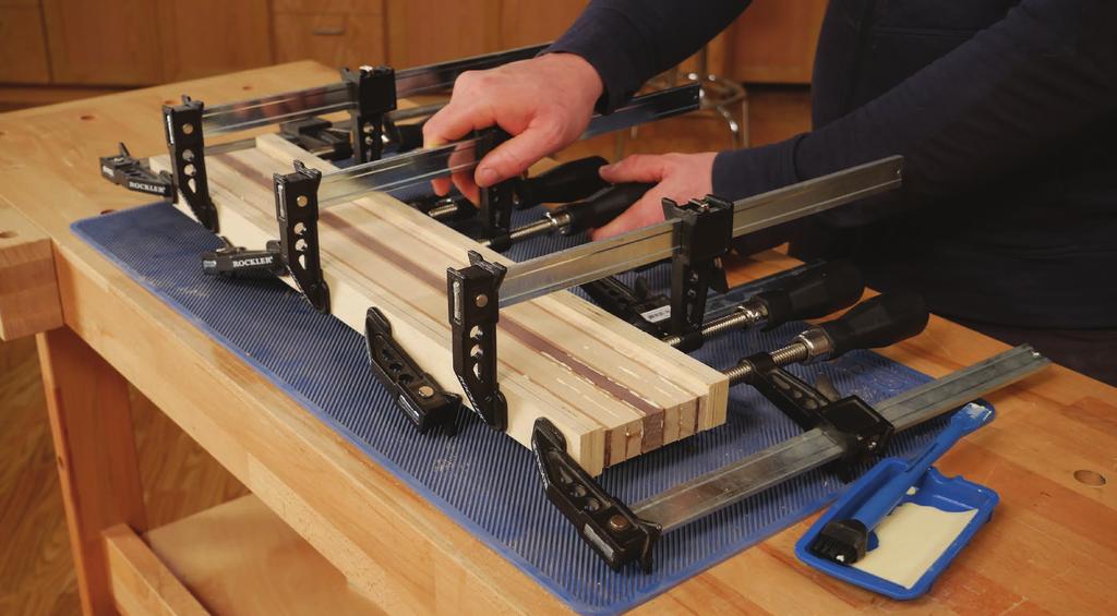 1. CUT STRIPS AND GLUE UP BOARD Purchase or mill boards to the thicknesses listed in the Material List. Each strip must be at least 17" long. Rip boards into 1" wide strips.