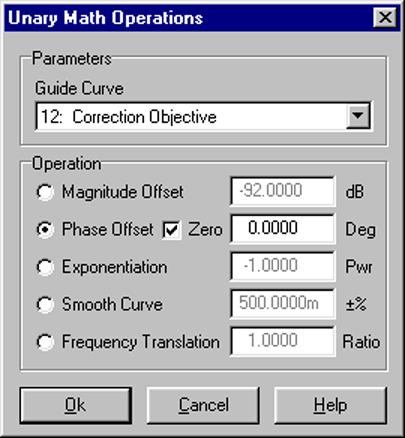Application Note 7 We can dump the phase/delay by using the Processing Unary Math Operations dialog on the correction objective Guide Curve, this time with the Phase/Zero option and an offset of 0.