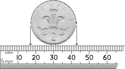 33. a) What is the diameter of this two pence
