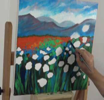 4 4. Painting the foreground. The first step in the foreground is to lay a mixture of Sap Green and Crimson from the base of the mountains to the bottom of the canvas.
