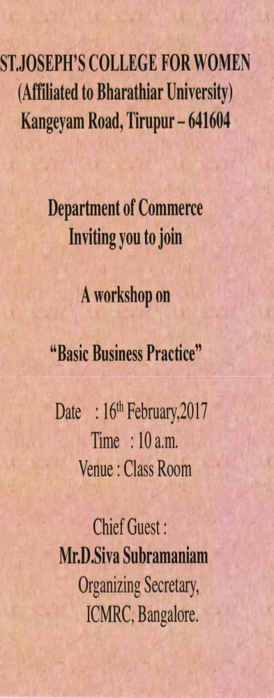 WORK SHOP ON BASIC BUSINESS PRACTICES