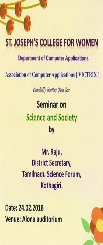 SEMINAR ON SCIENCE AND SOCIETY DEPARTMENT