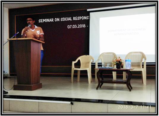 SEMINAR ON SOCIAL RESPONSIBILITY OF YOUTH IN INDIA DEPARTMENT OF BUSINESS ADMINISTRATION 07.03.