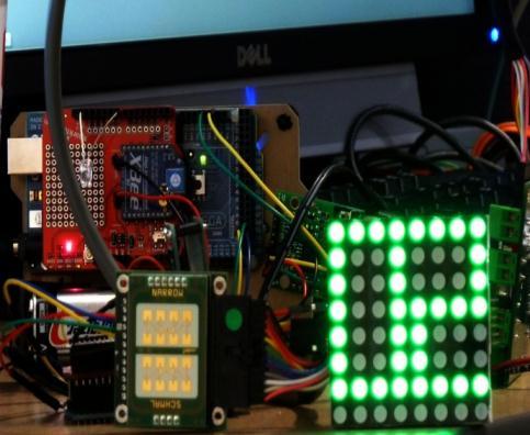 Figure 54: The RGB matrix of LEDs shows speed in green because the moving objective lowers than the pre-configured speed limit of 10 mph.