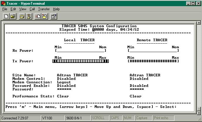 TRACER 5045 System Manual Section 5 User Interface Guide >TRACER SYSTEM CONFIGURATION Figure 4 shows the TRACER 5045 System Configuration menu page.