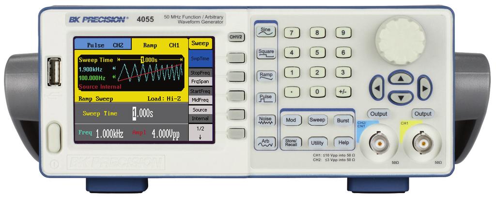 Dual Channel Function/Arbitrary Waveform Generators Front panel USB host port Channel selection button 3.