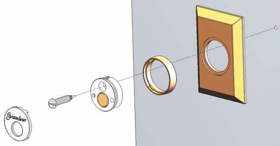 Insert the mounting screw through the base point hole from the inside of the door.