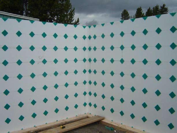 Place Diamond Snap-Form half ties to cap the Foam-Control EPS wall and to provide 12 on center attachment points for cladding or finishing materials.