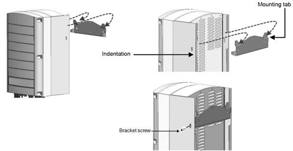 5. Chapter 3: Installing the Inverter Hang the inverter n the bracket (see Figure 9): Lift the inverter frm the sides, r hld it at the tp and bttm f the inverter t lift the unit int place.