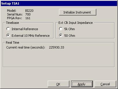BI220 Setup The BI220 has several setup options that must be entered into their corresponding dialog box screens to configure the instrument for the desired measurement.