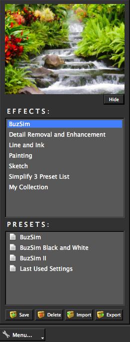 Workflow 5. If you want to choose a default preset, scroll through the panel on the left side of the screen.
