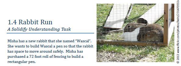 A D V A N C E D H O M E W O R K 7 Activity 7 1. If Misha uses the whole roll of fencing, what are some of the possible dimensions of the pen? 2.