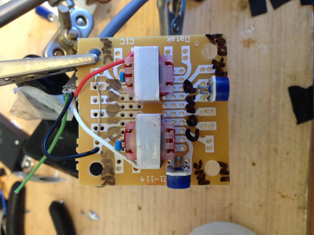 This board layout actually isn't that good for these connections. The 3 pins of the trimmers won't fit because the board isn't drilled on 0.1 centers everywhere.